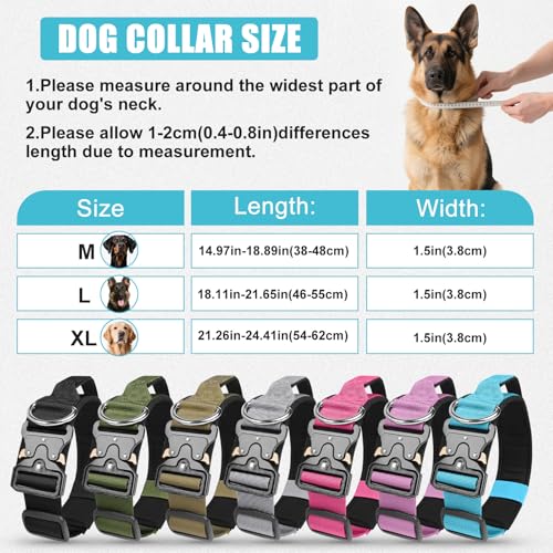 AKOFIC Taktisches Hundehalsband mit Griff, Breites Halsband Hund Gepolstert aus Nylon, Verstellbar Robuster Dog Collar mit Metallschnalle für Mittlere Große Hunde (Blau, L)