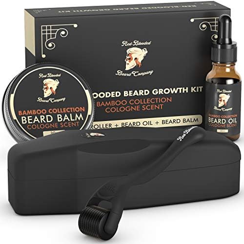 Red-Blooded Crece Barba Kit – Beard Roller + Aceite Barba + Balsa...