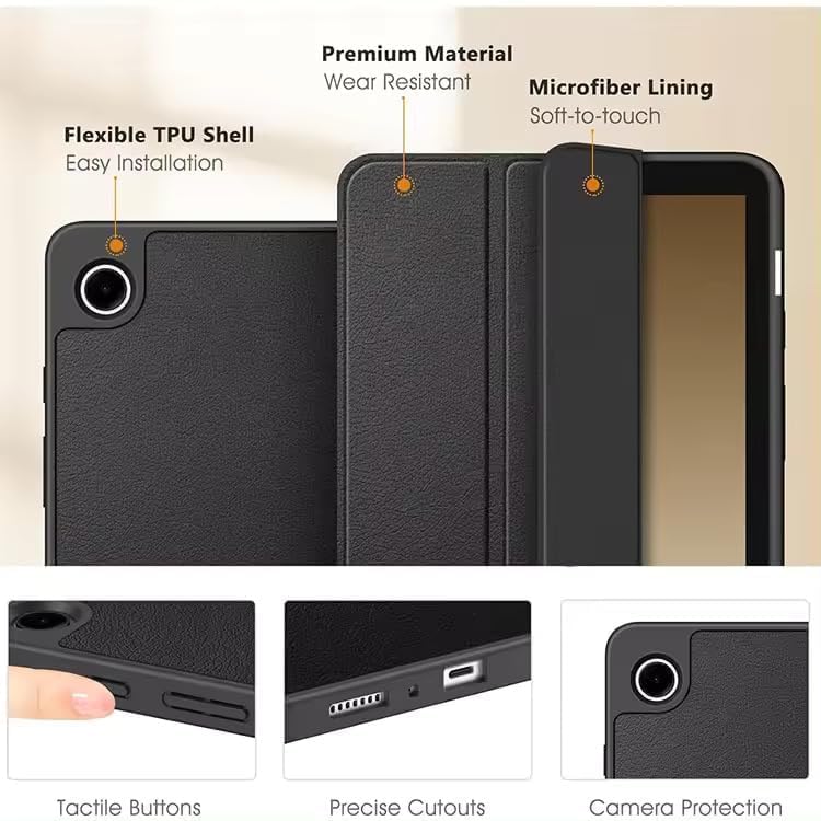 Image of TechTrendz Trifold Stand Smart Flip Case for Samsung Galaxy Tab A11 Plus [SM-X230, SM-X235, SM-X236] Support S Pen Magnetic Attachment Shockproof Auto Wake /Sleep Flip Cover A11+ (Black)