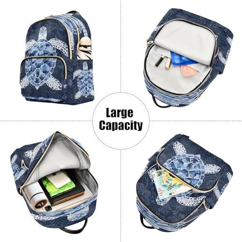 Image of ALAZA Blue White Turtle Flower Women Backpack Purse Ladies Fashion Shoulder Bag Daypack Travel Bag 10L