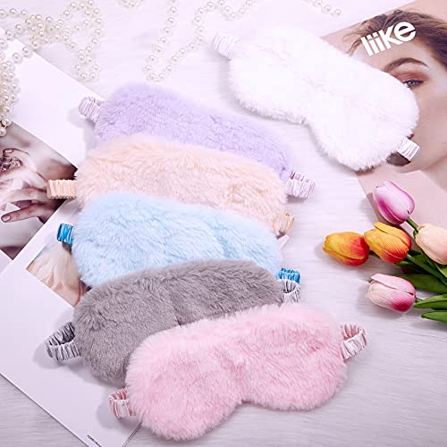 SATINIOR-6-Pieces-Plush-Eye-Mask-Soft-Sleeping-Blindfold-Eye-Cover-Fluffy-and-Furry-Eye-Cover-for-Girls-and-Adult-Eye-Protection-and-Party-Favors