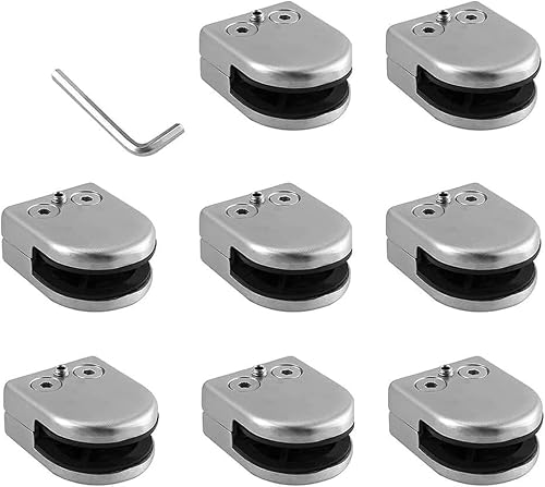Jvfbjlf One Color 8Pcs Glass Clamps Stainless Steel Glass Bracket Adjustable Glass Floor Clamp Glass Clips For Railing Stairs Spigot Clamp
