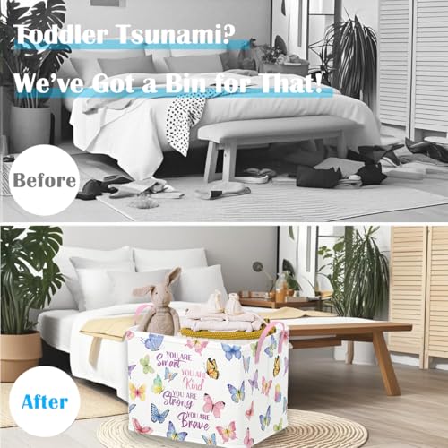 Image of Runtoo Butterfly Baby Basket Nursery Decor Pink Purple Inspirational Quotes Baby Shower Decorations Gift Basket Toddler Toy Box Laundry Hamper Closet Storage Bins