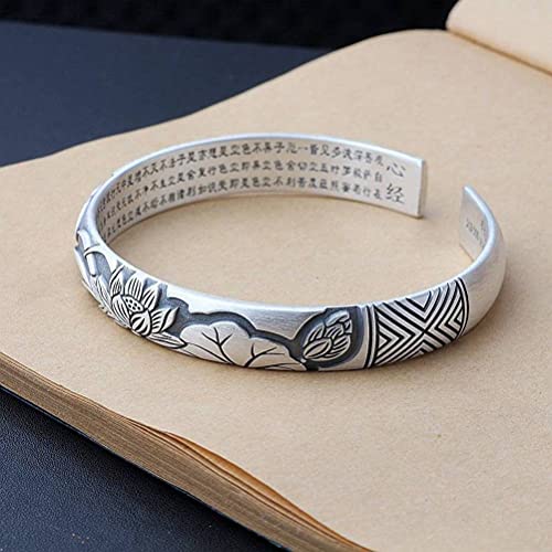 Bracelet argent mat ouvert ajustable antiallergique gravure fleur - 5