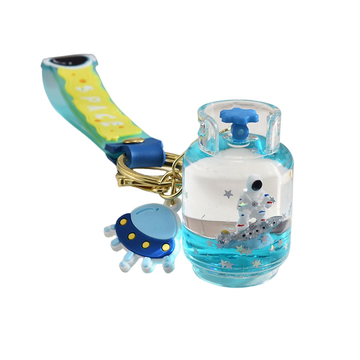 ZDHC Gas Cans Floating Astronaut Keychain Cute Moving Blue Liquid Quicksand Moon Spaceman Keyring Car Bag Charm for Girls