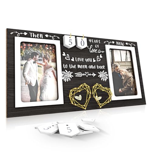 ZCPTZ Black Then & Now Anniversary Picture Frame 50th Wedding Gifts for Parents Couple 1-99 Years Wedding Picture Frame for 2 4x6 Photos 50 Year Anniversary Decorations Engagement Birthday Gift