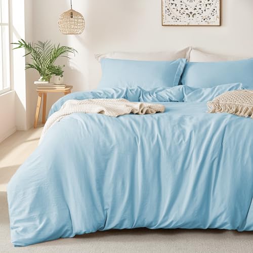 Image of MILDLY Duvet Cover Twin Ultra Soft Comforter Cover Set 2pcs, Cool Blue | Washed Microfiber Cotton-Like, Breathable Comfort, Hidden Zipper, Corner Ties, OEKO-TEX Certified, Fade Resistant