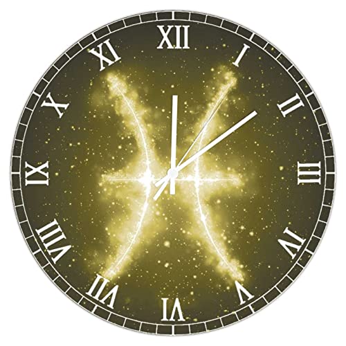Zodiac Pisces Wall Clock 12 Inch Silent Battery-Operated