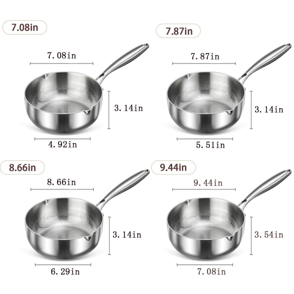 Padella Titanio, Padella in Titanio Martellato con Coperchio, Antiaderente Multifunzionale con Doppio Beccuccio, Riscaldamento Uniforme per Cucinare Tutti i Piani Cottura (With lid,20cm)