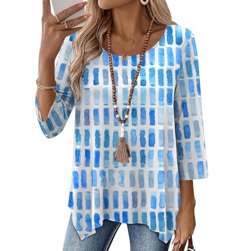AKEWEI 3/4 Length Sleeve Womens Tunic Tops Loose Fit Blouses Dressy Casual Crew Neck Tees S-3XL