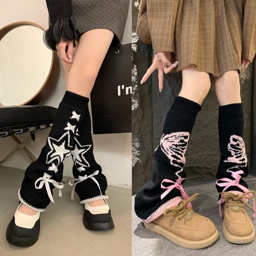 XEPST Leg Warmers Harajuku Leg Warmers Kawaii Leg Warmers for Girls Women, 2 Pairs of Lolita Knit Leg Warmer Socks Gothic Leg Cover for 80s Accessories, 50cm2
