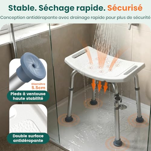 Tabouret de douche réglable LC02 pour personne âgée et PMR