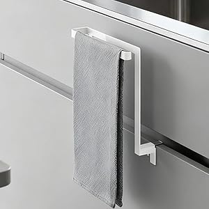 キッチン シンク下 収納 W20×D9～10×H19.5cm キャビネットドア掛けタオルラック ブラック/ホワイト、ドリル不要、キッチンキャビネットドアや引き出しに適合、多目的タオルラック (ホワイト)