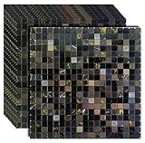 sanyeskkiy 10 Sheets Peel and Stick Backsplash Tile, Self-Adhesive Mosaic Tile, Stick on Kitchen, Bathroom Vanities, Fireplace Décor, Laundry Table(Mixed Dark Texture+Grey Diamond) (10)