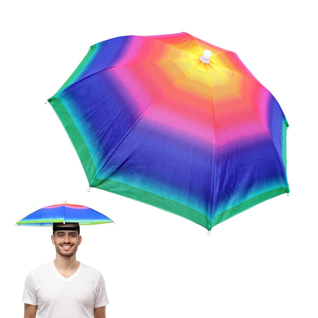 Suliu Cappello Ombrello Sfumato a Righe Colorate, Parasole Portatile Pieghevole per Viaggio, Pesca, Spiaggia, Golf e Campeggio All'Aperto