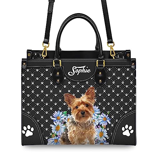 Personalized Yorkshire Terrier Dog Handbags, Custom Name Dog Leather Bags, Purses, Shoulder Bag, Gift For Dog Mom Dog Lover4