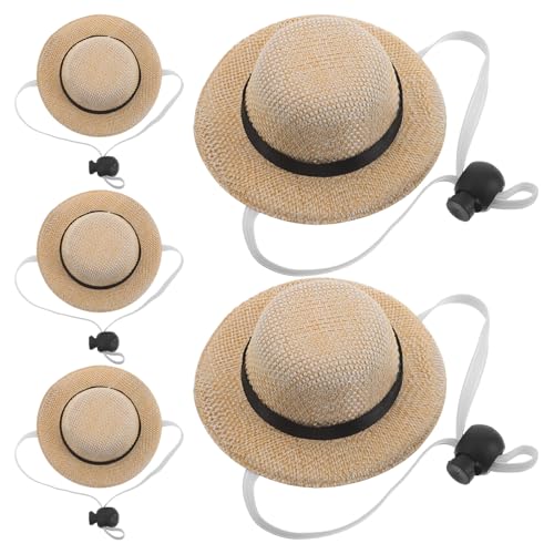 TOGEVAL Sombreros de Paja para Mascotas Pequeñas, 5 Unidades, Tamaño Grande Ajustable con Correa de Sujeción, Protección Solar Transpirable para Perros, Gatos, Cachorros y