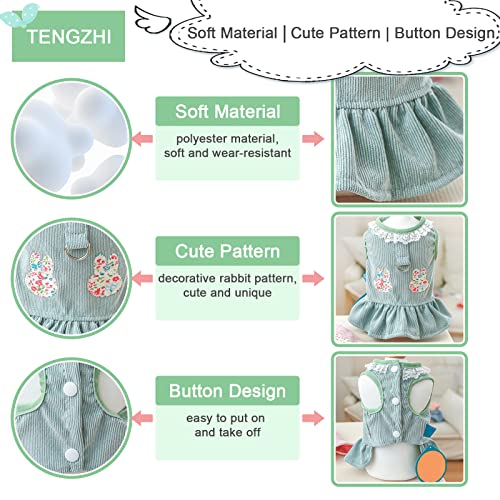 Tengzhi Dog Harness Dress With D Ring Rabbit Patch Lace Princess Puppy Dress Skirt Fall Winter Thick Corduroy Holiday Pet Clothes Dresses For Small Dogs Girl Cat Outfit (Xs, Green) #TOP5