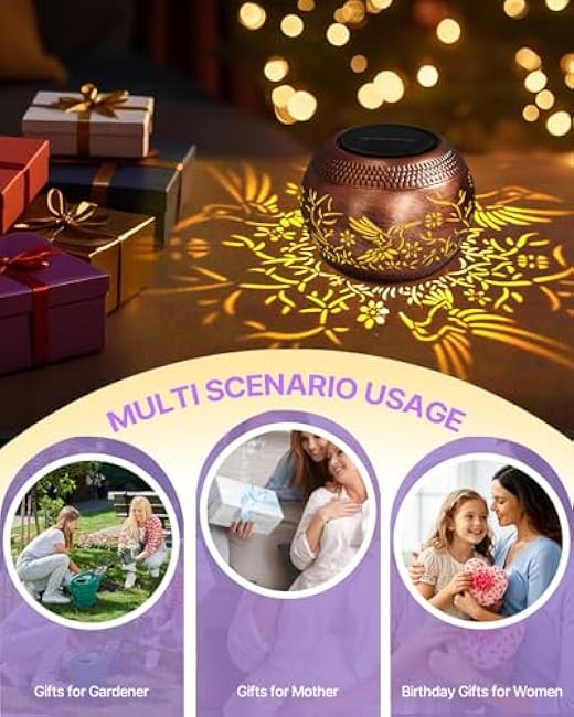 Hummingbird Solar Lanterns Outdoor Waterproof 2-Pack, Solar Lights Outdoor Decor for Garden Patio, Lawn, Yard, Retro Table Top Solar Lantern Gifts for Women/Mom