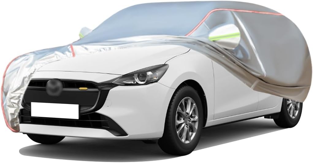 WOLWES Car Cover are Suitable for Mazda 2 Centre-Line/Homura/Exclusive-Line/Homura AKA,Water,Rain,Sun and Snow Resistant Oxford Fabric Car Cover,with Side Door Zip (Color : White, Size : Mazda 2)