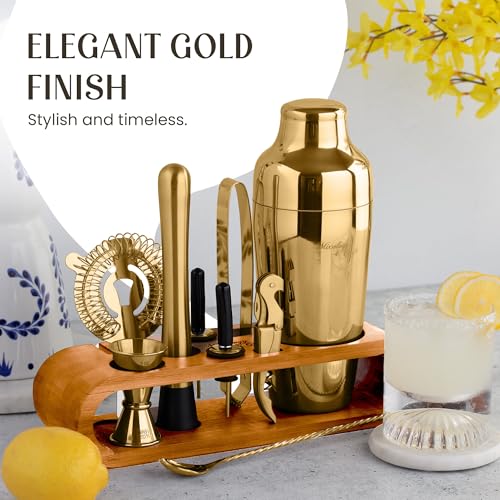 Mixology Bartender Kit: 10-Piece Bar Tool Set with Bamboo Stand | Perfect Home Bartending Kit and Martini Cocktail Shaker Set For a Perfect Drink Mixing Experience | Fun Housewarming Gift (Gold) - Thumbnail 6