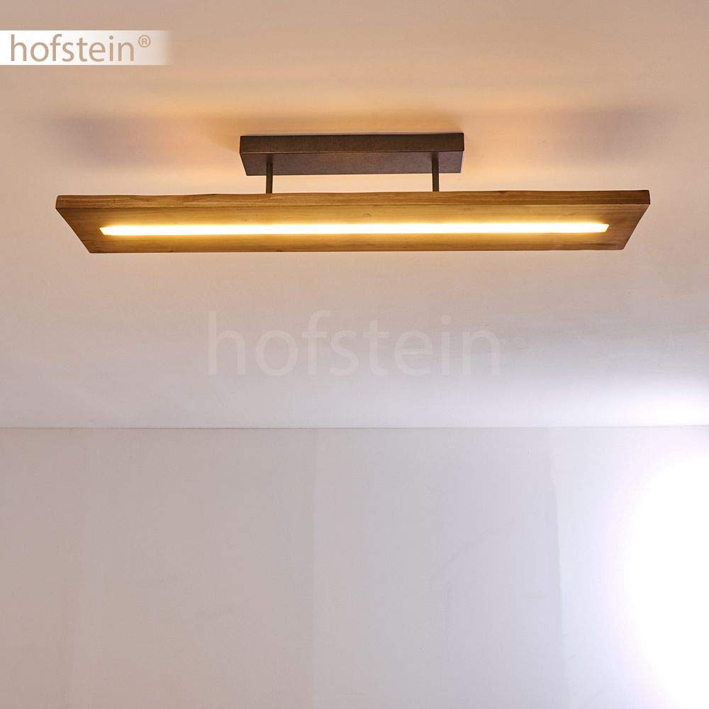 HOFSTEIN LED Deckenleuchte Adak, dimmbare Deckenlampe aus Holz/Metall in Natur/Dunkelgrau, moderne Leuchte dimmbar über Lichtschalter, 27 Watt, 3000 Lumen max., 3000 Kelvin, Esszimmer, Wohnzimmer