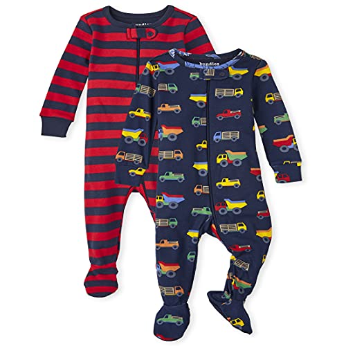 Image of The Children's Place Baby Toddler Boys Trucks Snug Fit Cotton One Piece Pajamas 2-Pack