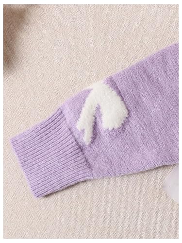 Image of BEAUDRM Girl's Cute Bow Sweater Crew Neck Long Sleeve Drop Shoulder Loose Pullover Tops