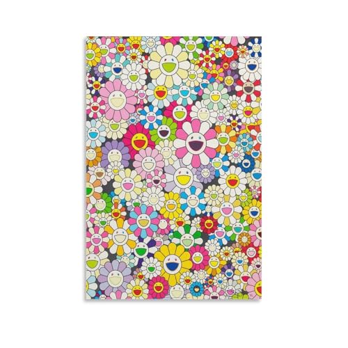 LUBOYANG Takashi Murakami Peinture Poster Fleurs avec Smiley 4 Impression sur toile Décoration murale Sans cadre 30 x 45 cm