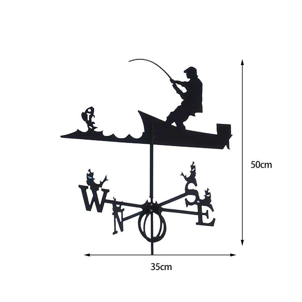 Hidyliu Weathervane Stainless Steel Weather Vane Mount Yard Roof Decoration Metal Fisherman Ornament Black Retro Professional Measuring Tools for Farm Scene Garden Gifts 50 * 35