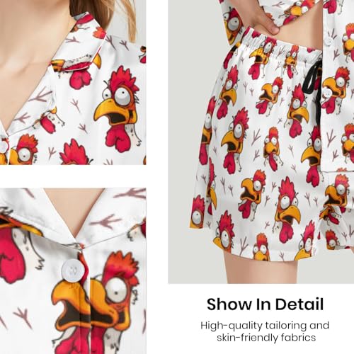 Image of Funny Satin Pajamas Set for Women Button Down Sleepwear Print Pjs Set 2 Piece Short Sleeve Loungewear Gift for Women
