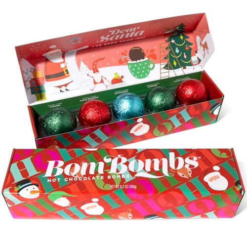 Bombombs Hot Chocolate Bombs, Includes Fudge Brownie, Salted Caramel and Peppermint Hot Cocoa Bombs Filled with Mini Marshmallows, Pack of 5