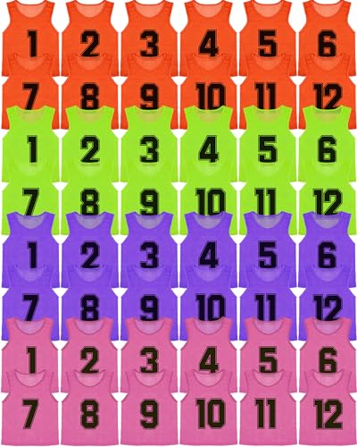Image of Suhine 48 Pcs Adult Pinnies for Sport Soccer Nylon Mesh Scrimmage Vest Mesh Basketball Football Team(Cute Color,XXL)