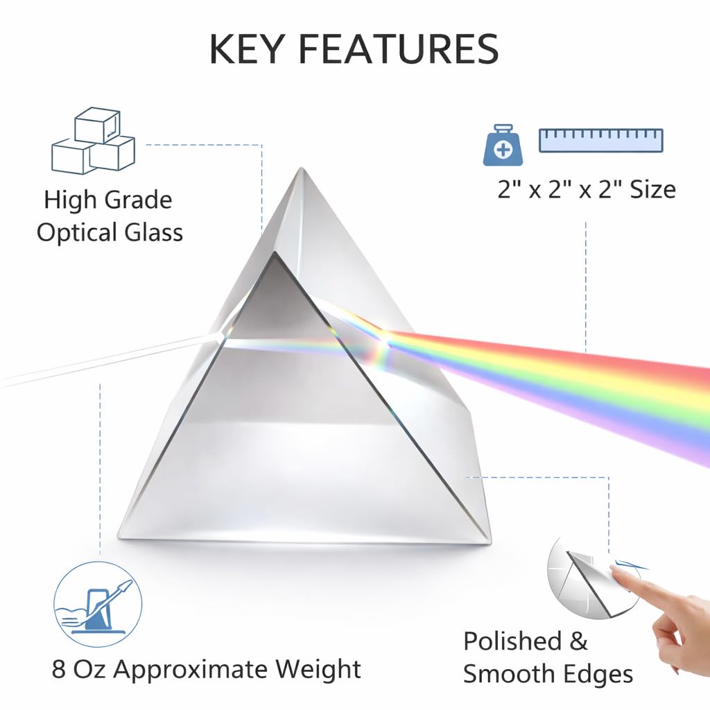 Glass Prism 50×50 mm | Equilateral Prism |Optical Triangular for Physics Teaching, Light Spectrum & Practical Experiments | Pack of 1| 4