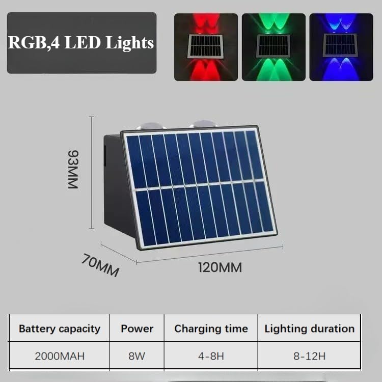 GDJIAYIYI 2 Pack Solar Wall Lights Outdoor, RGB Up and Down Solar Garden Lights with 4 LEDs, Waterproof IP65 for Fence Patio - Image 4