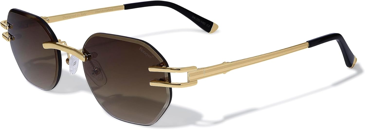 Rimless Rectangle Metal Sunglasses Trendy Retro Sun Shades Fashion Frameless Tinted Glasses Eyewear for Men Women