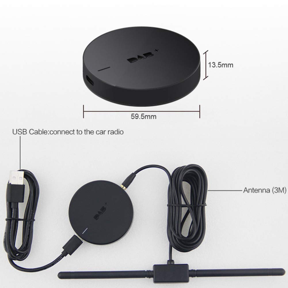 Lazmin112 Receptor de Antena de Radio USB Dab +, Adaptador portátil Receptor de Radio de Coche Digital con Antena amplificada para Android 5.1 o Posterior dedicado