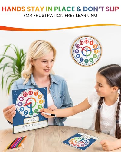 Oyster&Pop Practice Clock for Learning Time - 3 Pack Dry Erase Telling Time Teaching Clocks for Kids with Movable Hands - 1 Large Magnetic Clock + 2 Student Clock - Includes eBook - Image 4
