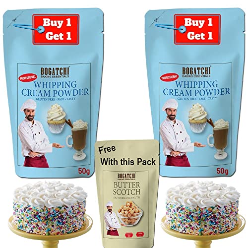 Image of BOGATCHI Whipping cream for cake, Whipping Cream Powder, Whipped Cream, Premium Whipping cream Powder, Rich Whipping cream|FREE One Extra Whipping Cream Powder(50g)+Butterscotch Nuts(25g)