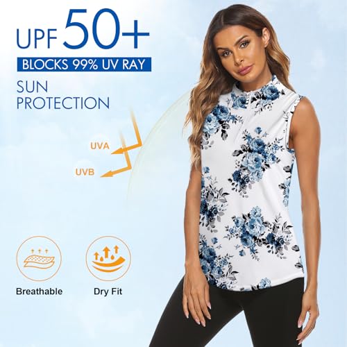 Image of Koscacy Women's Sleeveless Golf Tennis Polo Shirts Zip Up Dry Fit Workout Tank Tops Athletic Shirt
