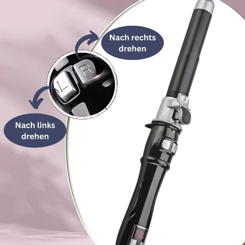 gesundpur SilkWave One –Rotierender Keramik-Lockenstab Professioneller Langer Rotierender Lockenstab 28mm - unterschiedl. Temp., für seidig-glänzende Locken & Wellen