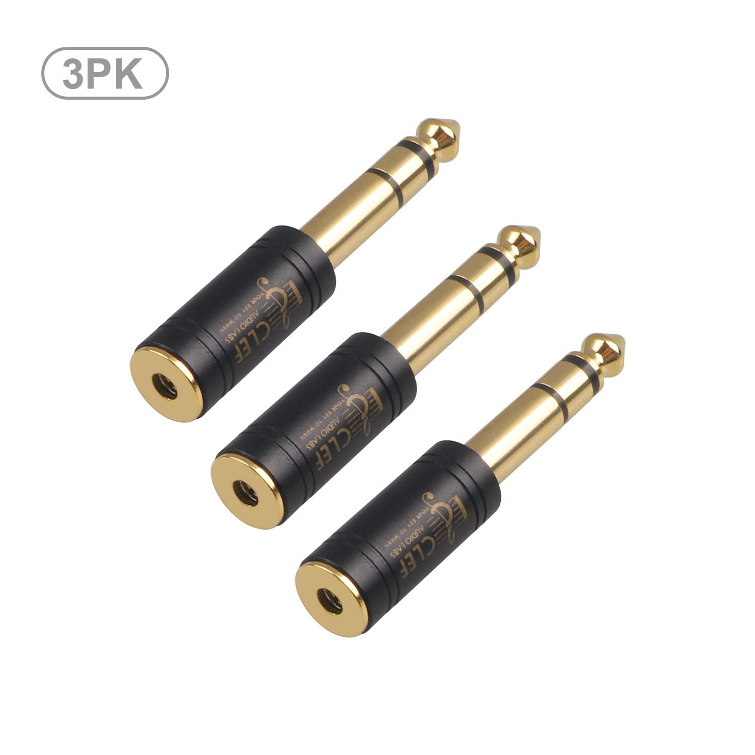 Clef Audio Labs [3-Pack Premium Gold-Plated 6.35mm (1/4 inch) Male to 3.5mm (1/8 inch) Female Stereo Audio Adapter - Quality Connectors for Headphones, Amps, Guitars - Improve Sound & Compatibility