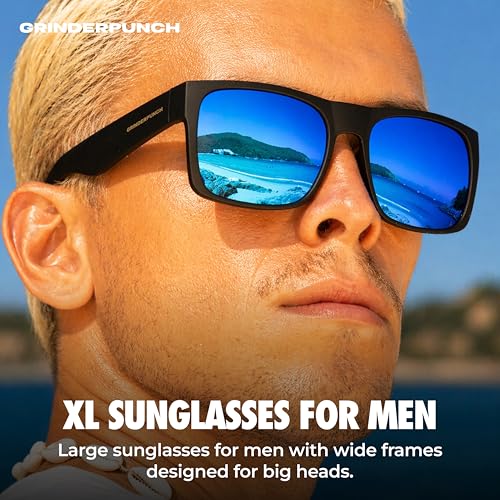 Image of grinderPUNCH XL XXL Sunglasses Men Big Head Extra Large Wide Polarized | Big Head XL XXL Regular Fit, Extra Wide Oversized Frame, Large Face, Polarized UV400 Lens, Driving Fishing Golf Sport