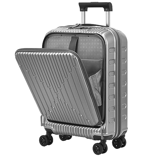 Image of Kaleenie 20 Inch Suitcase Hand Luggage with Front Pocket for 15.6 inch Laptop, 35 * 23 * 55cm, 43L, TSA Lock & YKK Zippers with HINOMOTO 360 Wheels, Gray