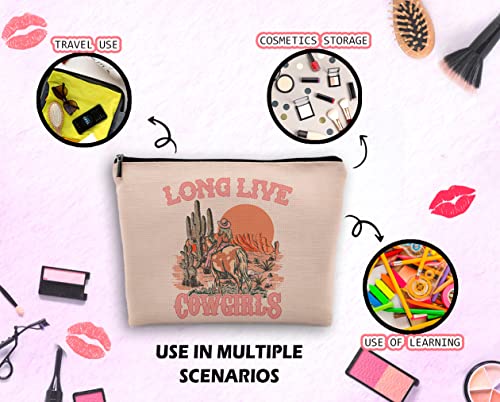 Pink Cowgirl Cosmetic Bag, Western Supplies for Women Makeup Bag for Purse, Western Makeup Bag, Long Live Cowgirls Preppy Gifts Cowgirl Gifts Pouch Bags, Western Bags for Women4