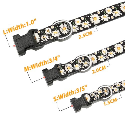 Image of HEELE Dog Collar, Adjustable Soft Dog Collar for Small Medium Large Dogs,Daisy Floral Patterned Puppy Collars with Quick Release Buckle Daisy Black L Length 15.94''-25.59'