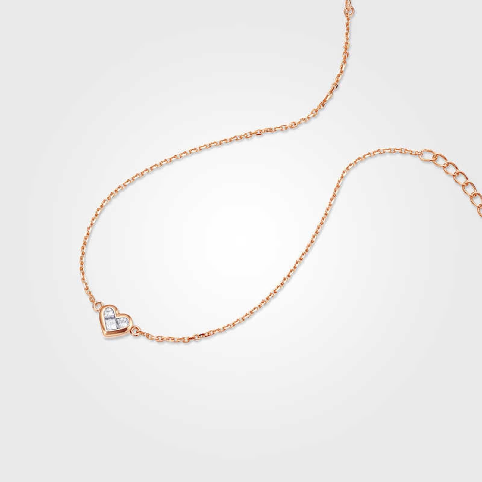 Pulseras de Mujer de Oro Rosa 9K / 14K / 18K, Corazón con Diamante, Cadena Extensible 16 CM + 5 CM, Pulseras de Mujer Ajustable Oro Rosa