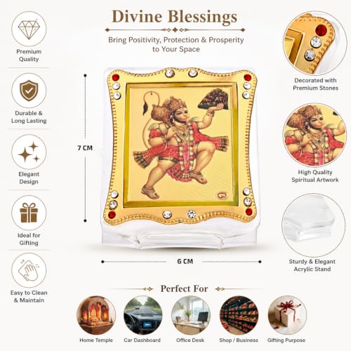 Image of Hanuman Ji Car Dashboard | Showpiece Decor Religious Frame for Pooja, Prayer and Gift