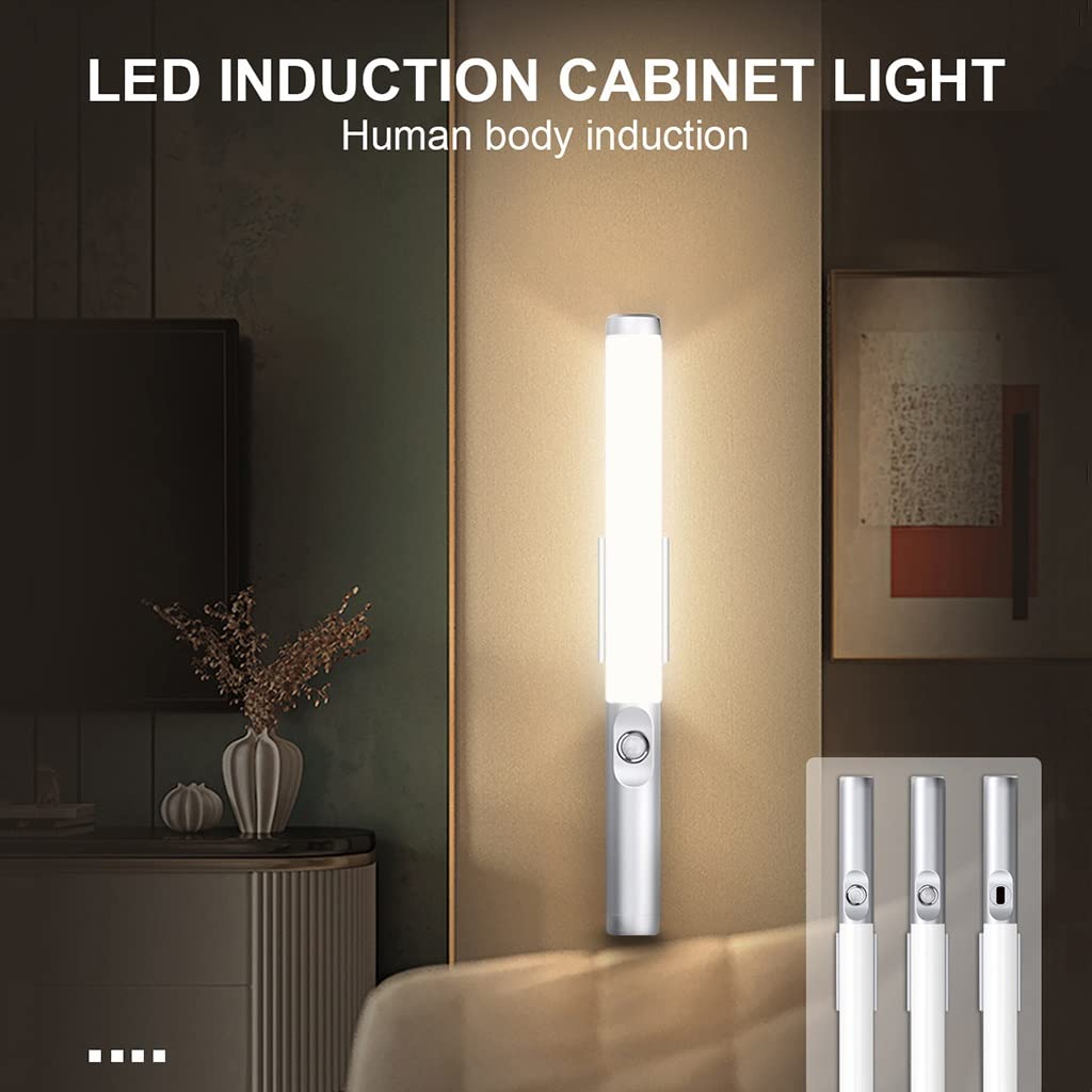 Luz de Armario LED, Luces con Sensor de Movimiento para Interiores, USB Recargable Luz Nocturna Inalámbrica, Luz de Gabinete Magnética para Cocina, Armario, Escaleras, Dormitorio, 2 Paquetes