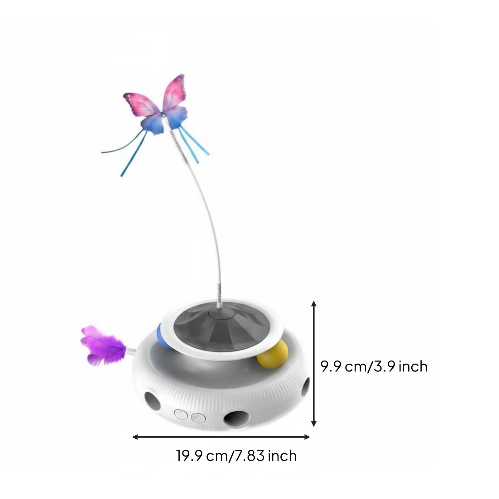 Giocattolo Interattivo per Gatti Farfalla Rotante Gioco Elettrico con Piume Asta a Molla Pista con Palline Sensore Integrato Ricarica Usb Materiale